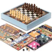 Lingle 16-in-1 Combo Game Set w/Chess Checkers Backgammon Snakes Ladders More