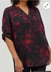TORRID Brushed Rayon Black Floral Harper Tunic Blouse 4X NWT