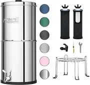 (Stainless Steel) - Purewell 8.5l Stainless Steel Gravity Water Filter System with 2 Black Purification Elements, Countertop Filtration System for Home and Outdoor Use (Without Stand)