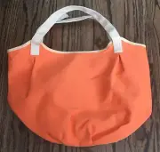 Nordstrom Cosmetic Makeup Bag Tote Shopper Orange Beige Tan Canvas