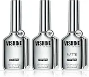 Vishine 3Pcs 16ml Gel Top Coat, Matte Top Coat and Base Coat Set, No Wipe Base Gel Matte & Shiny Top Coat, Long Lasting High Gloss and Matte Effects Soak off Uv Led Gel DIY at Home