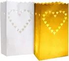 20 Pack White Heart Luminary Paper Candle Tea Light Lantern Bags Garden Wedding