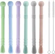 PandaEar Baby Teether Tubes| 6 Pack Soft Silicone Chew Straw Teething Toy for Infant Toddlers, Dishwasher Safe