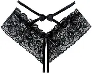 [WUUDOA] Women's String Thong Briefs Women Lace Lingerie Underpants Open Open Sexy String Thong Panties G-String Erotic Seamless Briefs Bikini Hipster Underwear Sexy Women String Lingerie Open Crotch, Black