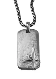 DAVID YURMAN AMAZING CLEAN STERLING SILVER NORTH STAR DOG TAG 22" CHAIN # 689