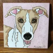 Whippet Dog, Tan & White - Hand Painted Tile by Pumpkin Tile - 6 x 6" - D141TW