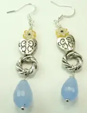 Blue Agate Briolettes Millefiori Flowers & Hearts Handmade Valentine Jewelry