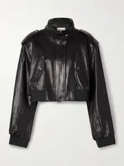 [KHAITE] KHAITE - Kember Cropped Leather Bomber Jacket - Black - US10 US 10 Black