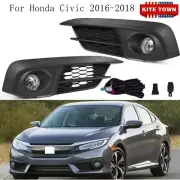 New Pair Fog Lights w/Lamp+Switch+Wire+Covers Kit For Honda Civic 2016-2018 US (for: Honda)