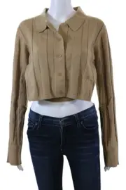 Something Navy Womens Ribbed Tie Waist Button Front Sweater Top Brown Size L