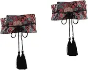 [Minkissy] 2pcs Classic Hanfu Tassel Waist Belt for Women Elegant Flower Pattern Waistband for Hanfu Yukata Lightweight Cloth Material Stylish Decoration for Various Occasions
