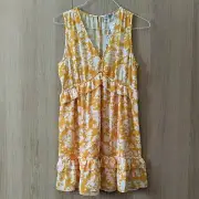 NEW Ramy Brook Sz 8 Mini Dress Merida Ruffle Yellow White Floral Sleeveless