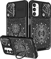 [Funermei] (2in1 for Samsung A14 5G Case for Women Cute Girls Cover Black Sun Moon Planet Fun Funny Girly Kawaii Aesthetic Cool Design with Camera Cover and Ring Stand for Samsung Galaxy A14 5G Case