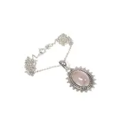 925 Solid Sterling Silver Pink Rose Quartz Chain Pendant-19 Inch M529