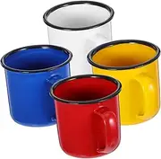 LALADEFIEE 4Pcs Vintage Enamel Mugs Retro Drinking Cups for Coffee Milk Water Comfortable Slip Handle Easy to Clean for Camping Office Use