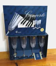 NEW Set/4 CONCERTO Capri Crystal Champagne Stemware Glasses Made in Italy