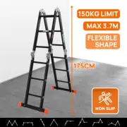 Black Multi Purpose Folding Ladder Multipurpose Aluminium Platform 3.7m