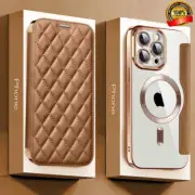 For Apple iPhone 15 14 13 12 11 Pro Max Mag Safe Leather Wallet Flip Case Cover