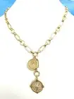 Gold Multi Charm Mixed Paperclip Chain Moon Star Compass Necklace