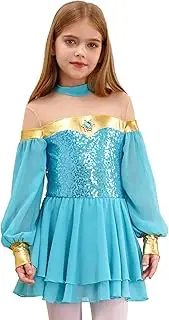 [Yhong] Kids Girls Sparkly Arabian Princess Costume Long Sleeve Mesh Dance Leotard for Halloween Festival Fancy Dress