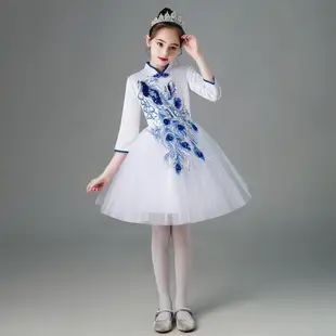 新款學生合唱服表演服幼兒童青花瓷演出服中國風少兒團體朗誦服裝