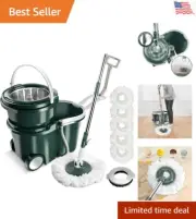 Spin Mop Bucket Set - Large Capacity - 5 Microfiber Refills - 1 Floor Brush