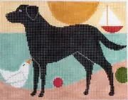 Black Lab Hand Painted Needlepoint Canvas