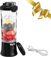Total Chef Portable Blender, 20 oz (600 mL) Cordless Personal Blender for Smoothies and Shakes, Type-C USB Rechargeable Mini Blender, Leakproof Travel Lid, 6 Stainless Steel Blades, Black