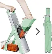 Upgraded version Mandoline Slicer for Kitchen &Safe Veggie Chopper 5 in 1 & Adjustable mandoline slicer.Detachable Blade,Can cut slicing,strips,shredding and dicing Kitchen Vegetable chopper
