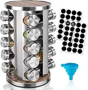 dasaka Rotating Spice Rack Organizer with Jars(20Pcs), Seasoning Organizer for Cabinet, Kitchen Spice Racks for Countertop, Revolving Stainless Steel Spice Organizer