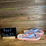 New NWT Kids Childrens Reef Ahi Blue Striped Thong Sandals Flip Flops Size 2 Y