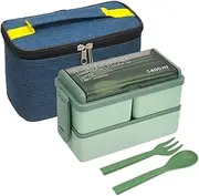 Lunch Box, 1400ml Bento Box with Spoon Fork, Stackable 2 Layer 3 Compartments Leak Proof, Meal Prep Container with Insulated Lunch Bag for Adults Kids Students Office (Light Green)