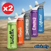 2x Water Bottle Name Label Sticker Personalised Kids School Lunch Box Drink Back