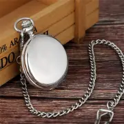 Silver Smooth Face Men Women Analog Quartz Pocket Watches Fob Chain Gift