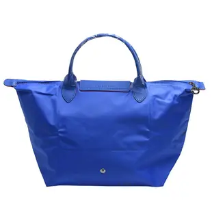 LONGCHAMP LE PLIAGE系列刺繡摺疊暗釦/拉鍊短提把尼龍水餃包(中-藍紫色)