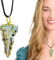 2 Pcs Bismuth Crystal Pendant Necklace,Green Crystals Necklace - Healing Stones Spiritual Pendant Natural Gemstone Jewelry with Leather Cord for Women Men Dobooo