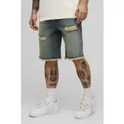 Mens Stonewash Relaxed Fit Ripped Washed Denim Shorts