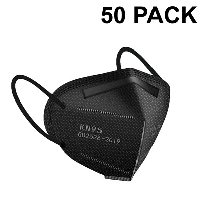 kn95 mask black 50 Pack 5-Ply Breathable Filter Disposable Face Mask