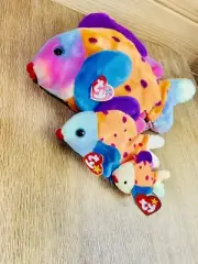 Ty Beanie Buddy Lips the Fish Colorful Rainbow Plush Set Of 3 1999 Retired Error