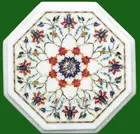 Octagon Marble Office Side Table Natural Gemstone Inlay Work Coffee Table Top