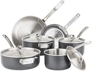 Viking 5-Ply Hard Stainless Cookware Set with Hard Anodized Exterior, 10 Piece,Black