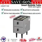Artiss Smart Bedside Table 2 Drawers with Wireless Charging Ports LED Light Grey