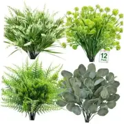 12 Bundles Artificial Plants Outdoor UV Resistant Faux Plant Boston 12P Green