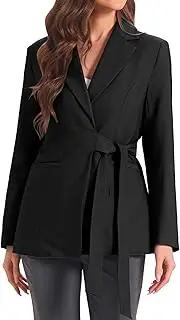 [Allegra K] Casual Belted Blazer for Women's Lapel Long Sleeve Work Office Wrap Blazer Jackets
