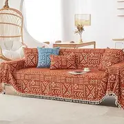 [Xiao Hua] Couch Cover Chenille Sofa Covers Boho Tassel Sofa Towel Cover for Living Room Sofa Easy Fit Washable Furniture Sofa Protector 70.87 * 118.11inch (Orange)