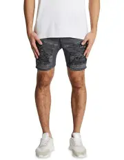 [Nena & Pasadena] Hellcat Drop Crotch Denim Shorts in Charcoal