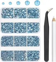 qiipii 3060PCS Light Blue Resin Crystal Rhinestones for Crafts Blue Flatback Resin Rhinestone 2mm 3mm 4mm 5mm 6mm 5 Sizes Non-Hotfix Stones Diamonds Crystals Gems for Tumblers Bottles DIY Crafts Face