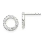 Sterling Silver Polished Cz Circle Post Earrings