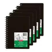 5pc Derwent Academy 110 gsm A5 120pg Spiral Visual Art Diary Paint/Sketch Black