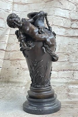 signed Thomas bronze statue Cherubs w/Flowers art nouveau Vase statue Decor